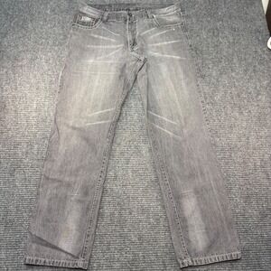 Renzo Vintage Denim Mens Gray Straight Leg Jean Contrast Stitch Distressed 36x32